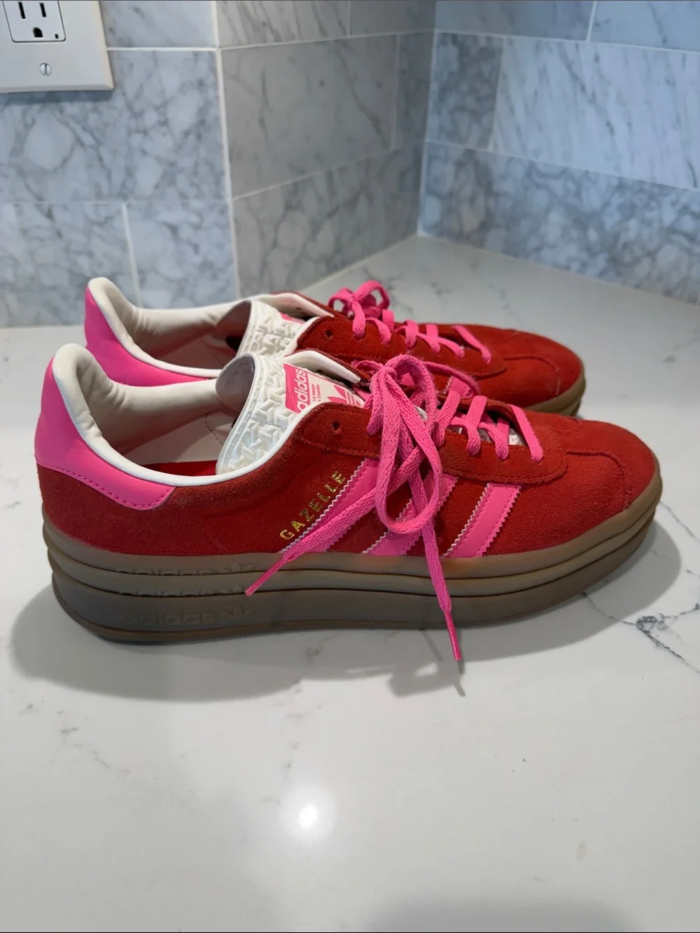adidas Gazelle Suede Sneakers in Red with Pink Accents